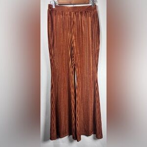 SHEIN Rust Copper Velvet Ribbed Flare Pants Boho Size Medium